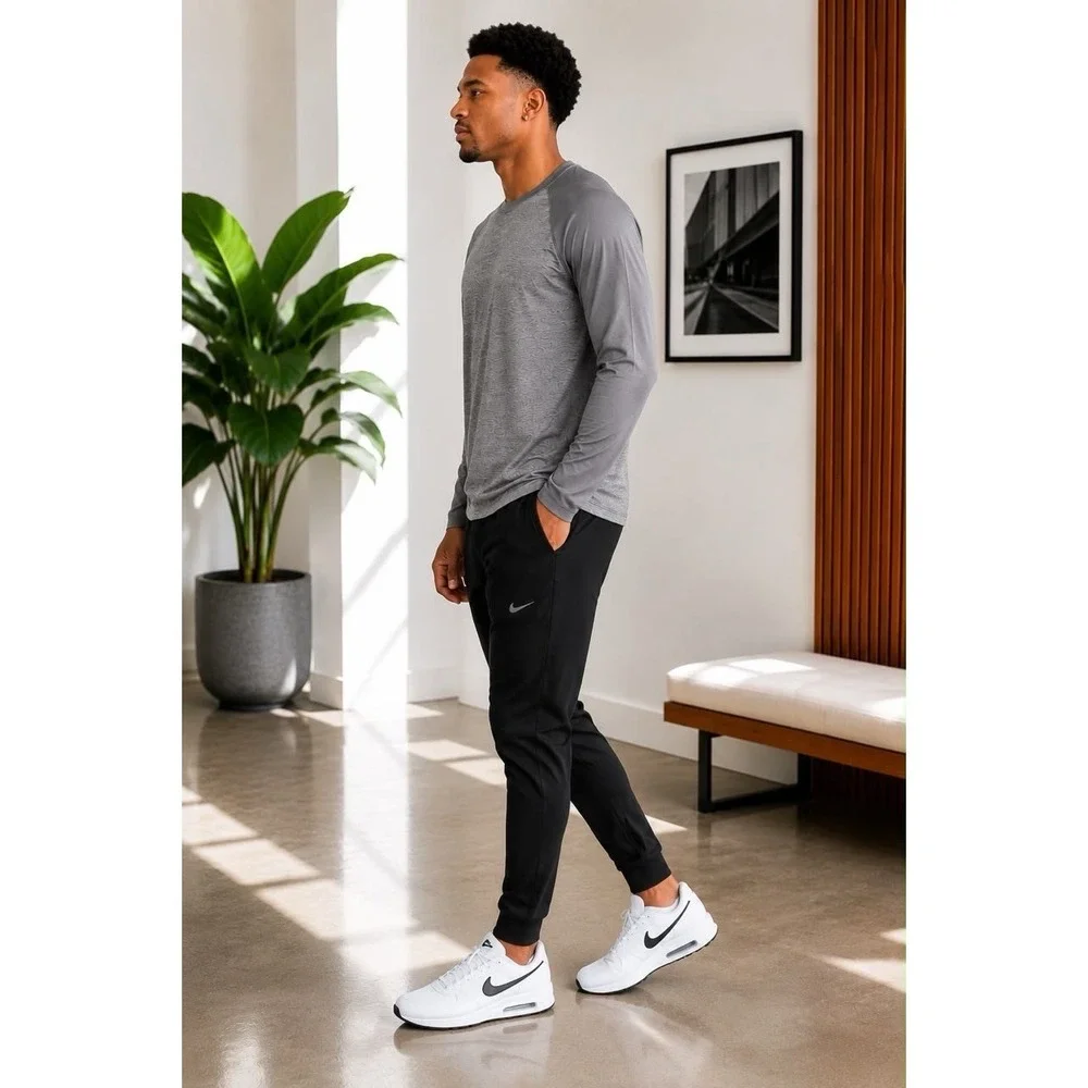 SIZE L- NIKE MEN'S HEATHER GRAY RAGLAN  LONG SLEEVE PERFORMANCE T-SHIRT